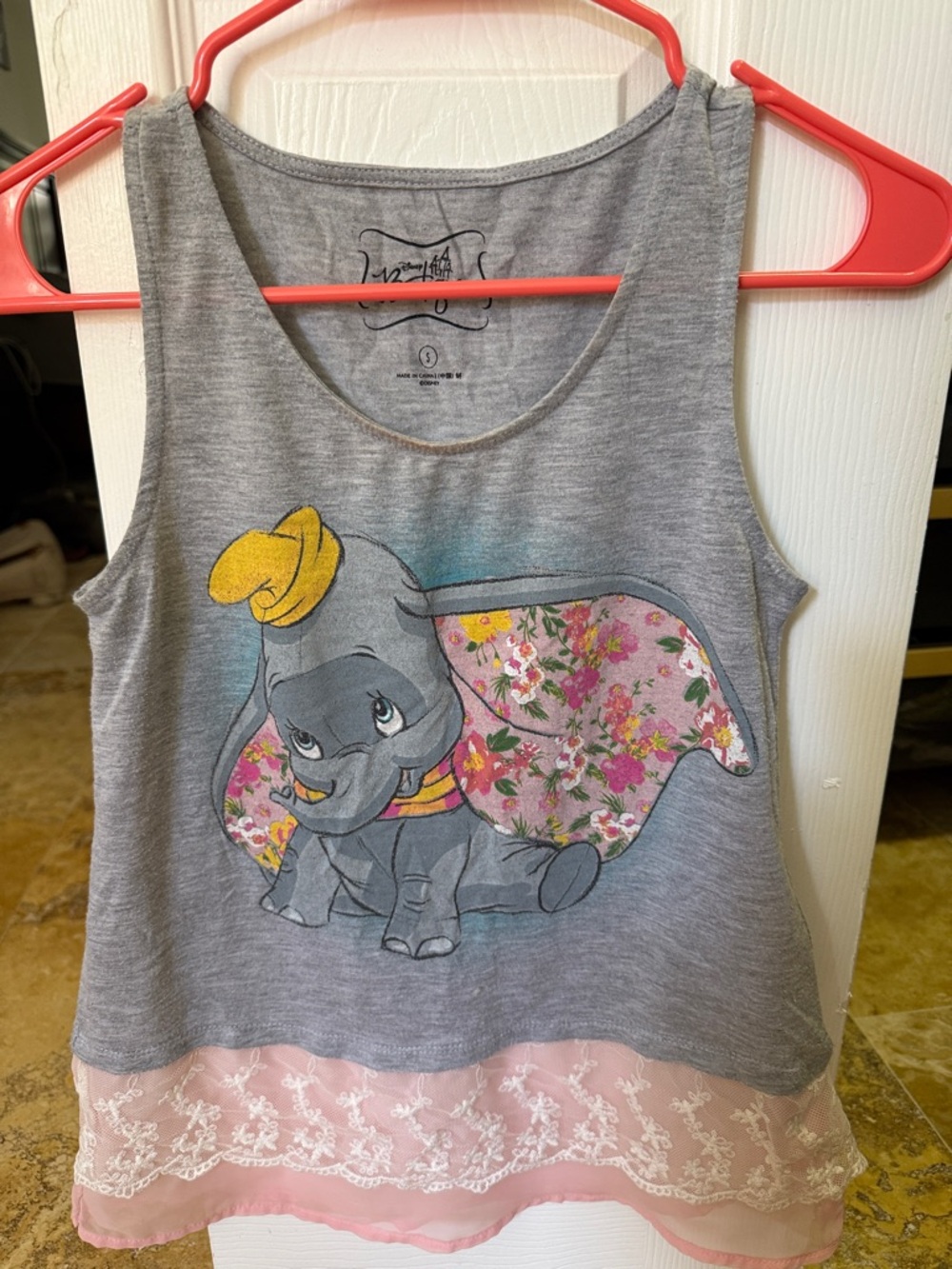 Disney Gray Dumbo Tank Top with Pink Floral Accents